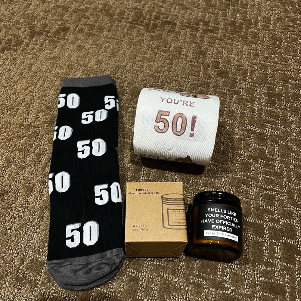 50th Birthday Socks, Toilet Paper & Candle
